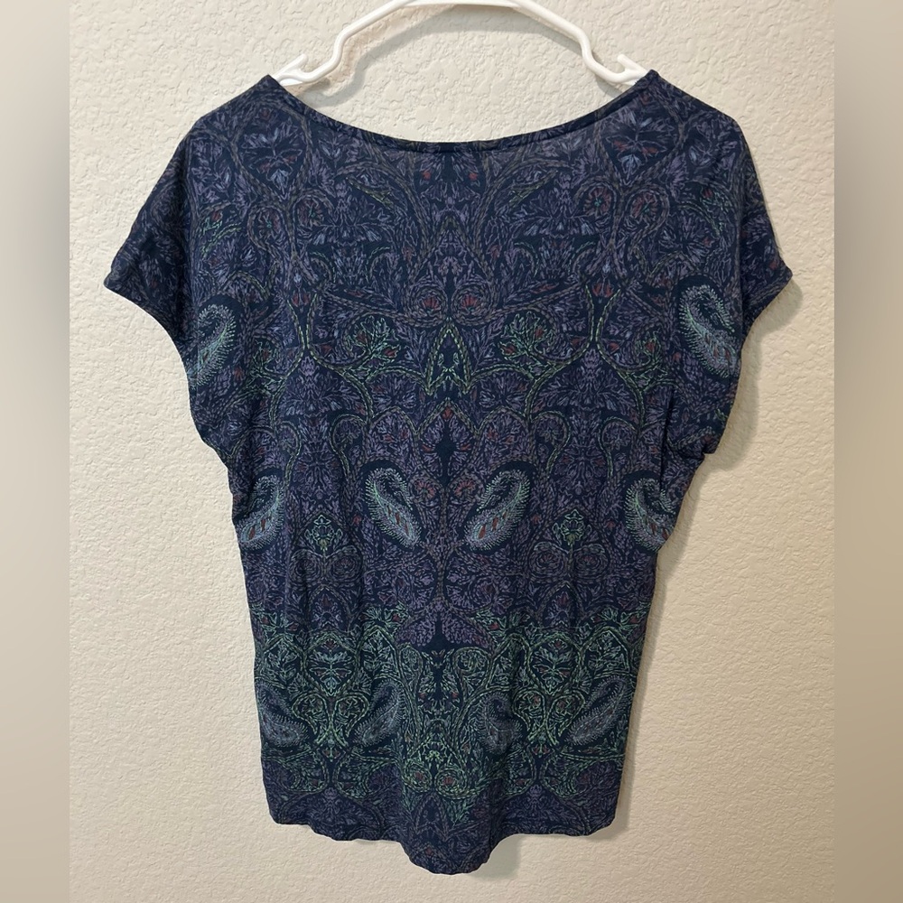 Lucky Brand Paisley Tie Front Top Size M Blue Purple Boho Festival Knit Shirt - Picture 6 of 6